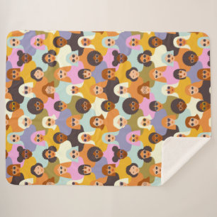 Retro Women of the World Pattern Sherpa Deken