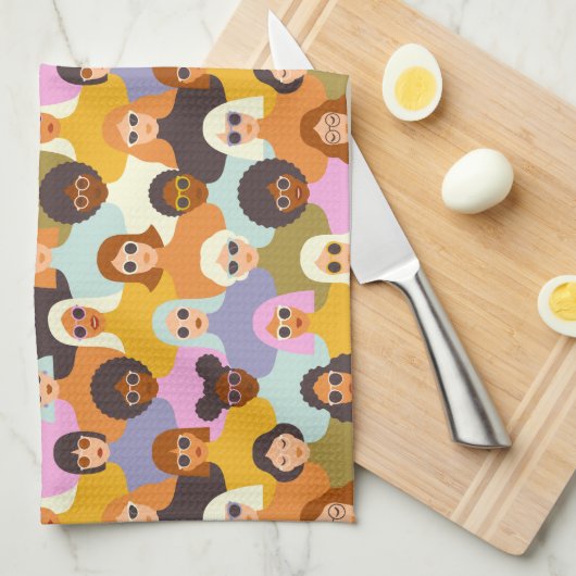 Retro Women of the World Pattern Theedoek (Quarter Fold)