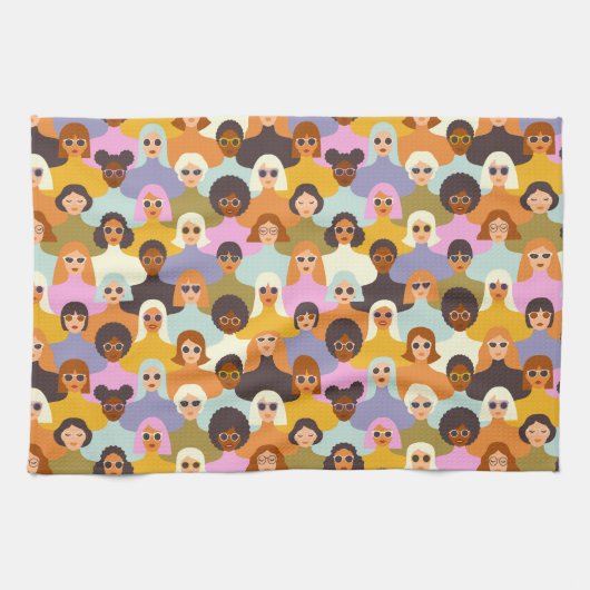 Retro Women of the World Pattern Theedoek (Horizontaal)