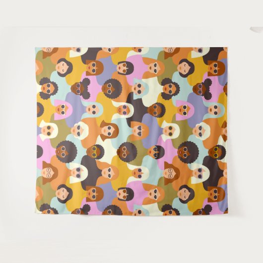 Retro Women of the World Pattern Wandkleed (Voorkant (horizontaal))