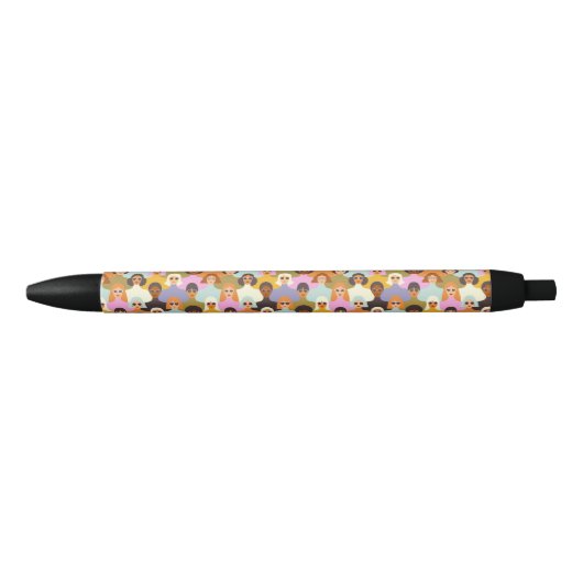 Retro Women of the World Pattern Zwarte Inkt Pen (Voorkant)
