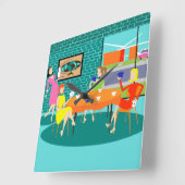 Retro Women's Kaart Game Wall Clock Vierkante Klok (Hoek)