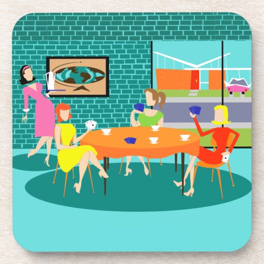 Retro Women's Wekly Card Game Cork Onderzetters (Voorkant)