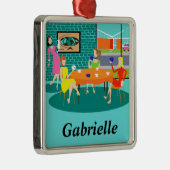 Retro Women's Wekly Card Game-kerstversiering Metalen Ornament (Rechts)