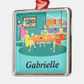 Retro Women's Wekly Card Game-kerstversiering Metalen Ornament (Links)