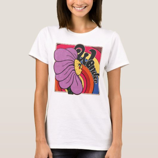Retro Wonder Flower – 70s Cartoon Art T-shirt (Voorkant)