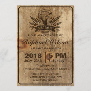 Retro Wood Beer & Stag Bachelor Party Kaart