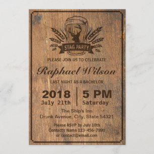 Retro Wood Beer & Stag Bachelor Party Kaart