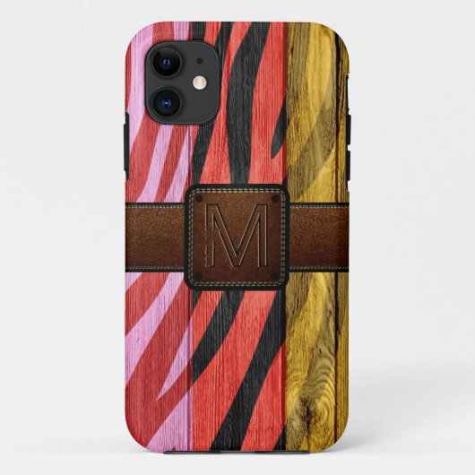 Retro Wood Brown Leather Kijk uit Case-Mate iPhone Case (Achterkant)