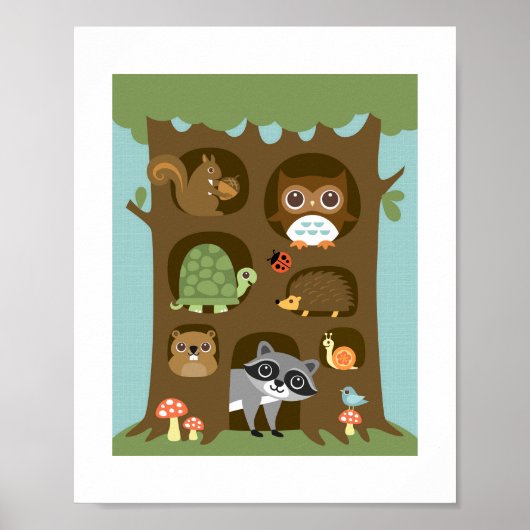 Retro Woodland Animals Poster Print (Voorkant)