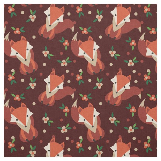 Retro Woodland Foxes and Flowers Pattern Stof (Swatch)