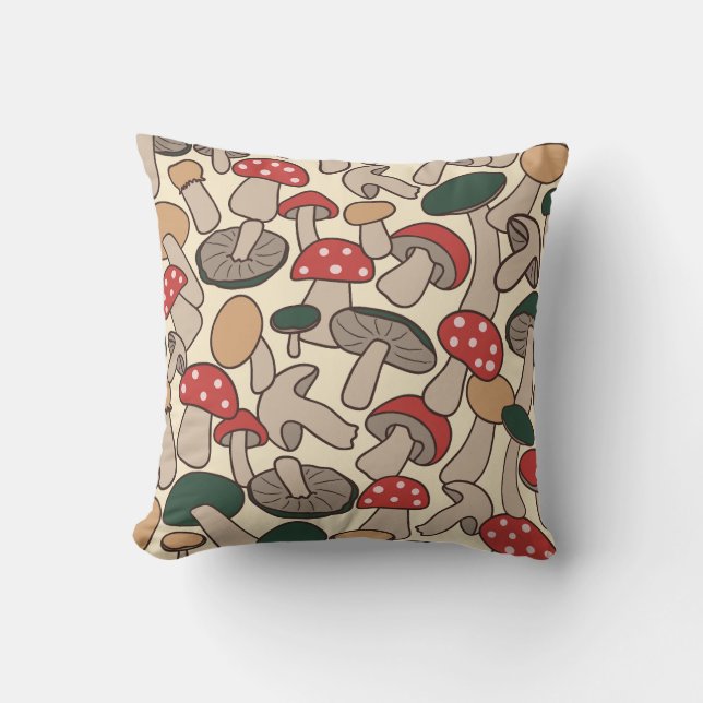 Retro Woodland Mushroom Foraging Kussen (Voorkant)