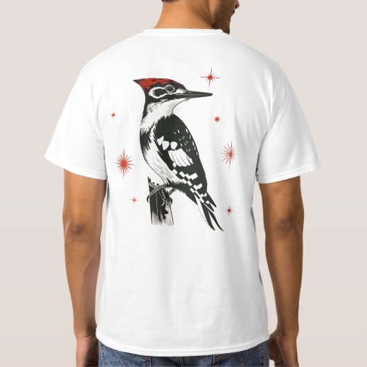 Retro Woodpecker - Inktkunst uit het midden van de T-shirt (Achterkant)