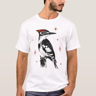 Retro Woodpecker - Inktkunst uit het midden van de T-shirt
