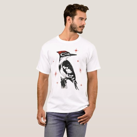 Retro Woodpecker - Inktkunst uit het midden van de T-shirt (Voorkant volledig)