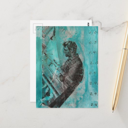 Retro Woodworking Man on a Blue Background Briefkaart (Voorkant / Achterkant in situ)