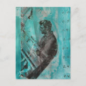 Retro Woodworking Man on a Blue Background Briefkaart (Voorkant)