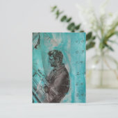 Retro Woodworking Man on a Blue Background Briefkaart (Staand voorkant)