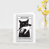 Retro Wordt Ongebonden Zwarte Kat Bijtende Hand Fu Kaart (Gele Bloem)