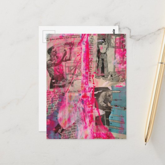 Retro Working Men Black White Pink Blue Briefkaart (Voorkant / Achterkant in situ)