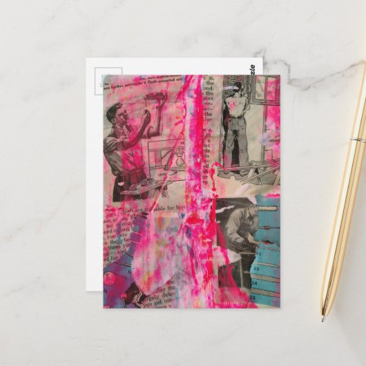 Retro Working Men on a Pink Background Briefkaart (Voorkant / Achterkant in situ)