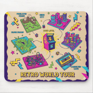 Retro World Tour Arcade Kaart – Pixel Gaming Art Muismat
