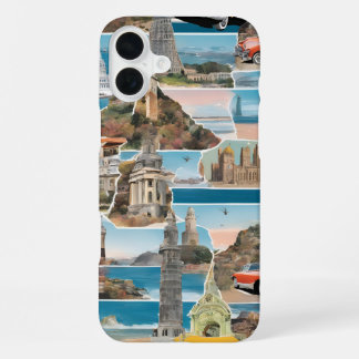 Retro World Tour Collage iPhone 16 Plus Hoesje