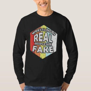 Retro worstelen is echte mensen zijn nep worstelen t-shirt