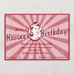 Retro Wow Birhday Uitnodiging - Magenta Red
