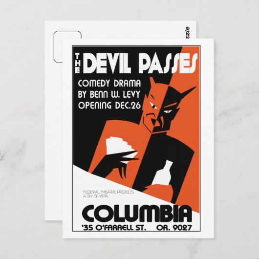 retro WPA het Devil theaterspel Briefkaart (Voorkant / Achterkant)