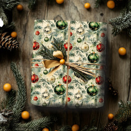 Retro Wrapping Paper Groene en Rode Ornamenten Cadeaupapier