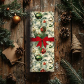 Retro Wrapping Paper Groene en Rode Ornamenten Cadeaupapier