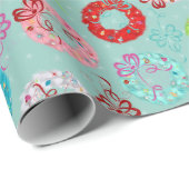 Retro Wreaten - Blauwgroen Kerstmis Cadeaupapier (Rol Hoek)