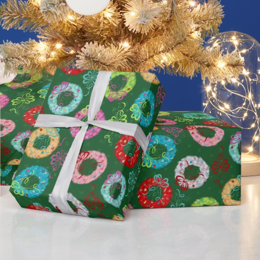 Retro Wreaten - Groene Kerstmis Cadeaupapier (Feestdagen)
