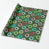 Retro Wreaten - Groene Kerstmis Cadeaupapier (Uitgerold)