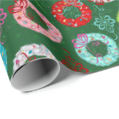 Retro Wreaten - Groene Kerstmis Cadeaupapier (Rol Hoek)