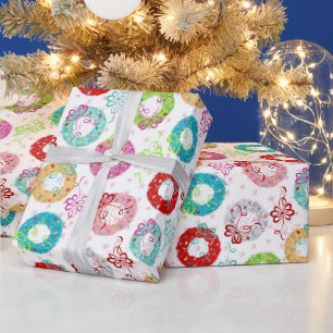Retro Wreaten - Roze Starsburst - Kerstmis Cadeaupapier