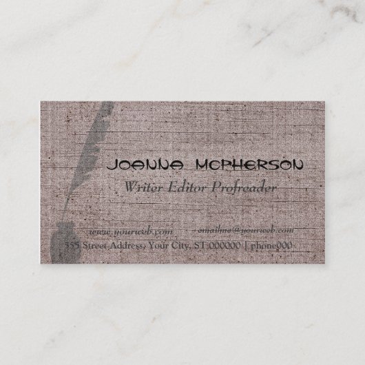 Retro  Writer Feather Quill Visitekaartje (Voorkant)