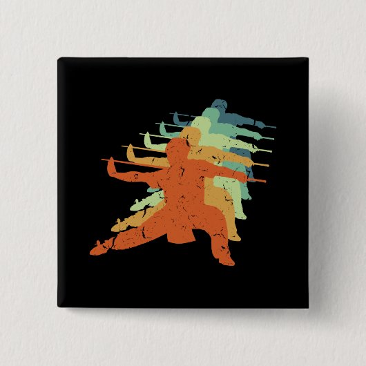 Retro Wushu Kung Fu Chinese martial Arts Sportman Vierkante Button 5,1 Cm (Voorkant)