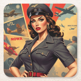 Retro WW2 Pin Up Girl Paper Onderzetter