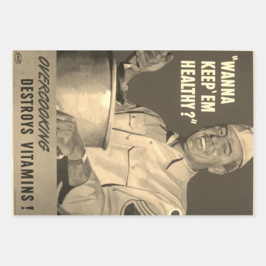 Retro  WWII Vitamins Gezond Voedsel Koken Inpakpapier Vel (Voorkant 3)