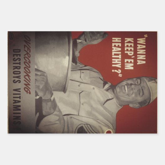 Retro  WWII Vitamins Gezond Voedsel Koken Inpakpapier Vel (Voorkant 2)