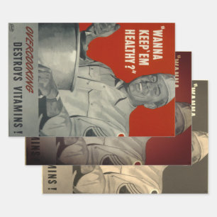 Retro  WWII Vitamins Gezond Voedsel Koken Inpakpapier Vel