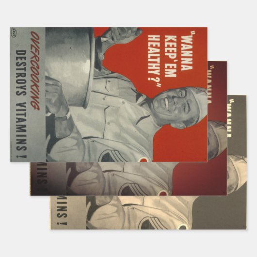 Retro  WWII Vitamins Gezond Voedsel Koken Inpakpapier Vel (Set)