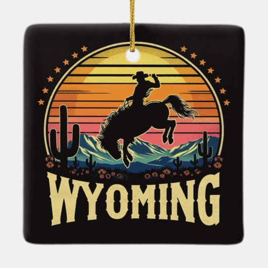 Retro Wyoming Cowboy Keramisch Ornament (Achterkant)