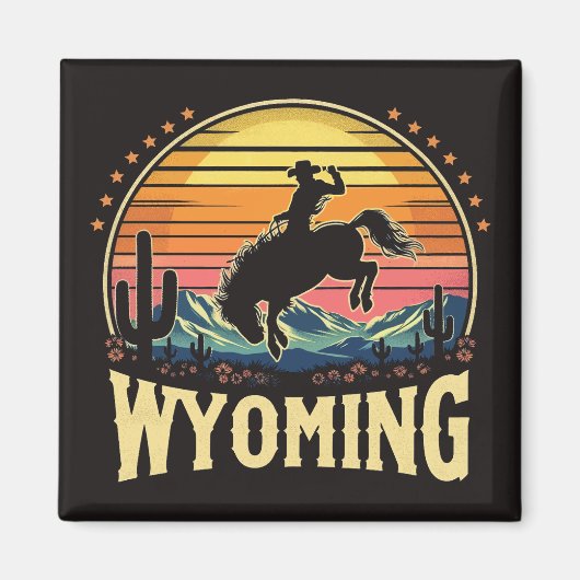 Retro Wyoming Cowboy Magneet (Voorkant)