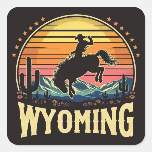 Retro Wyoming Cowboy Vierkante Sticker (Voorkant)