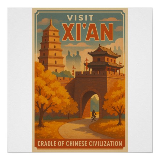 Retro Xi'an Travel Poster – Oude Chinese kunst (Voorkant)