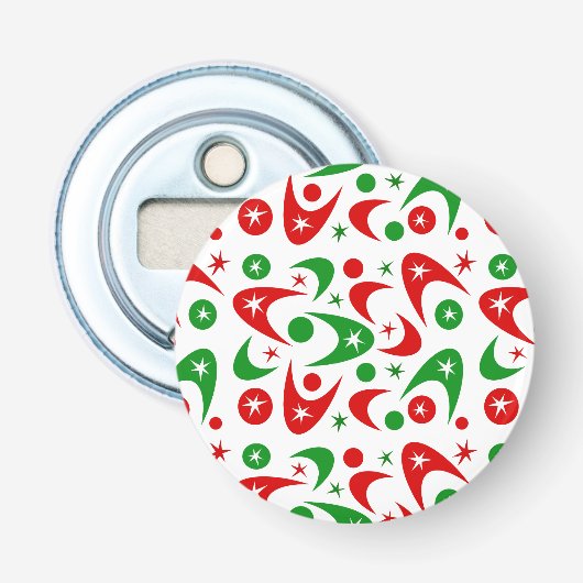 Retro Xmas Boomerangs Button Flesopener (Voorkant)