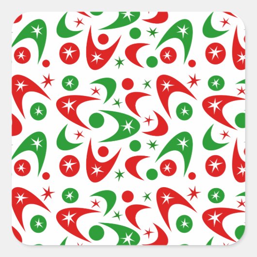 Retro Xmas Boomerangs Vierkante Sticker (Voorkant)